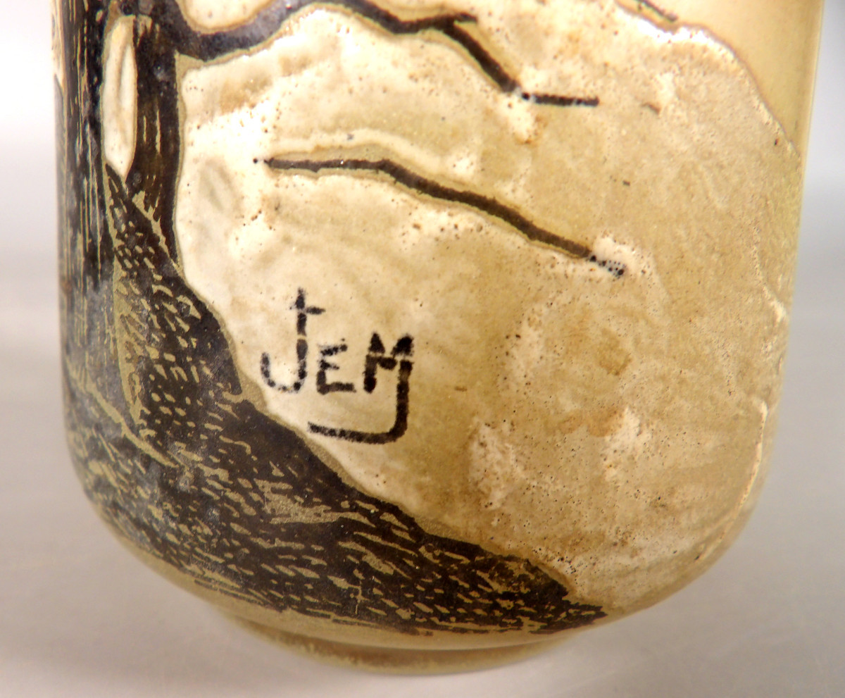 Art Deco Style Vase - Signed Jem - Village On A Winter Background And Crows In Flight-photo-3