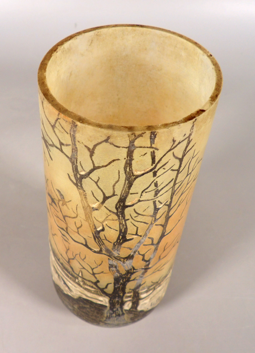 Art Deco Style Vase - Signed Jem - Village On A Winter Background And Crows In Flight-photo-2