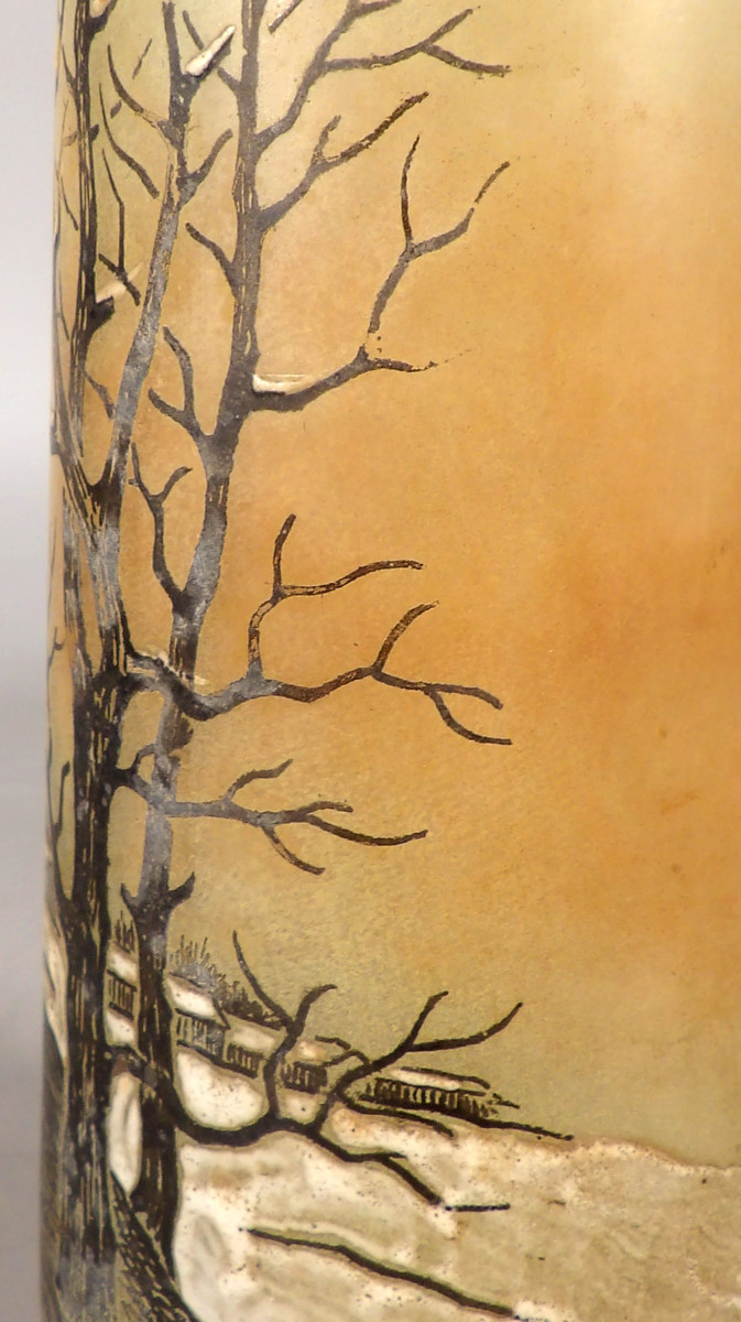 Art Deco Style Vase - Signed Jem - Village On A Winter Background And Crows In Flight-photo-3