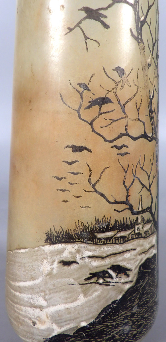 Art Deco Style Vase - Signed Jem - Village On A Winter Background And Crows In Flight-photo-5
