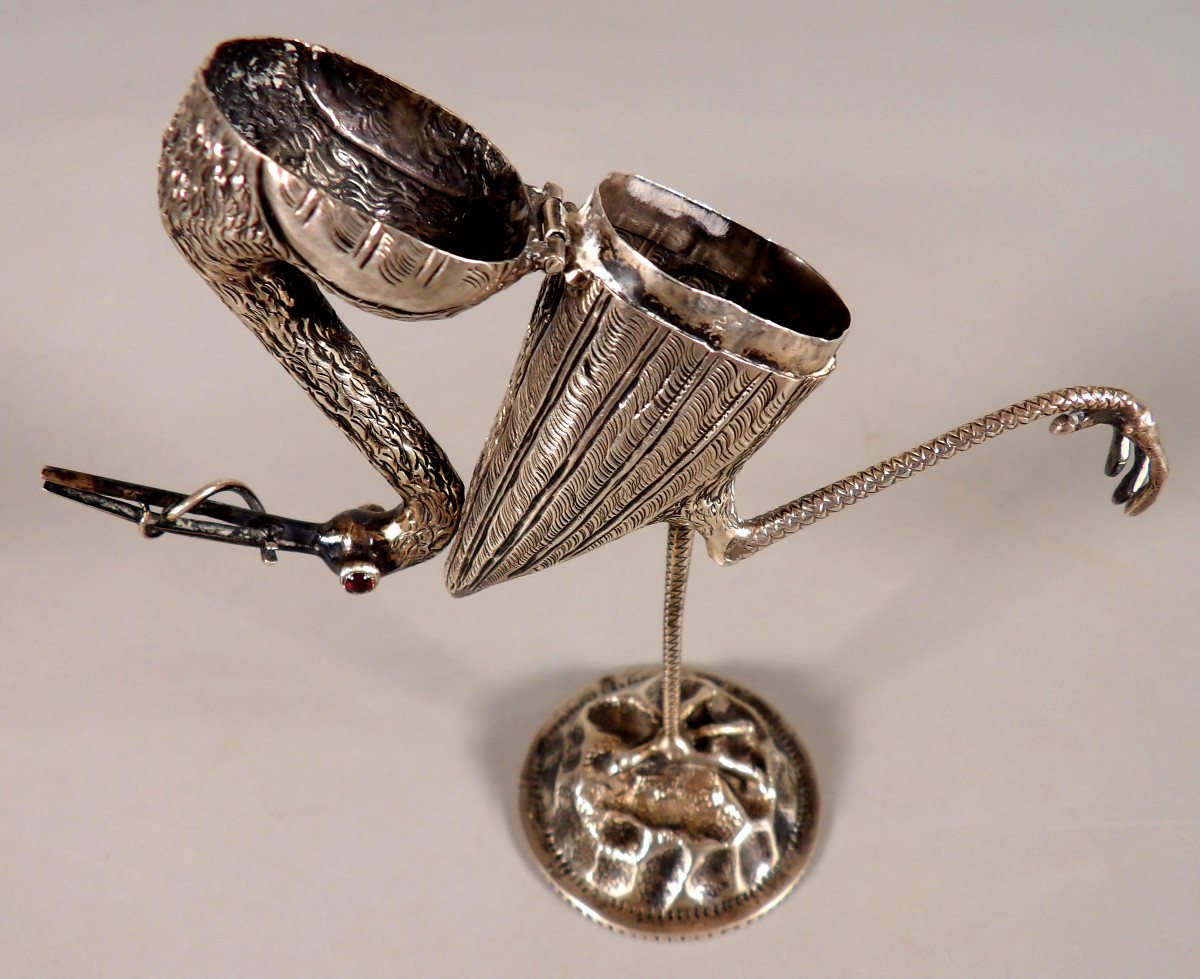 Cigogne en Argent du XIXème aux Yeux Rouge Rubis-photo-1