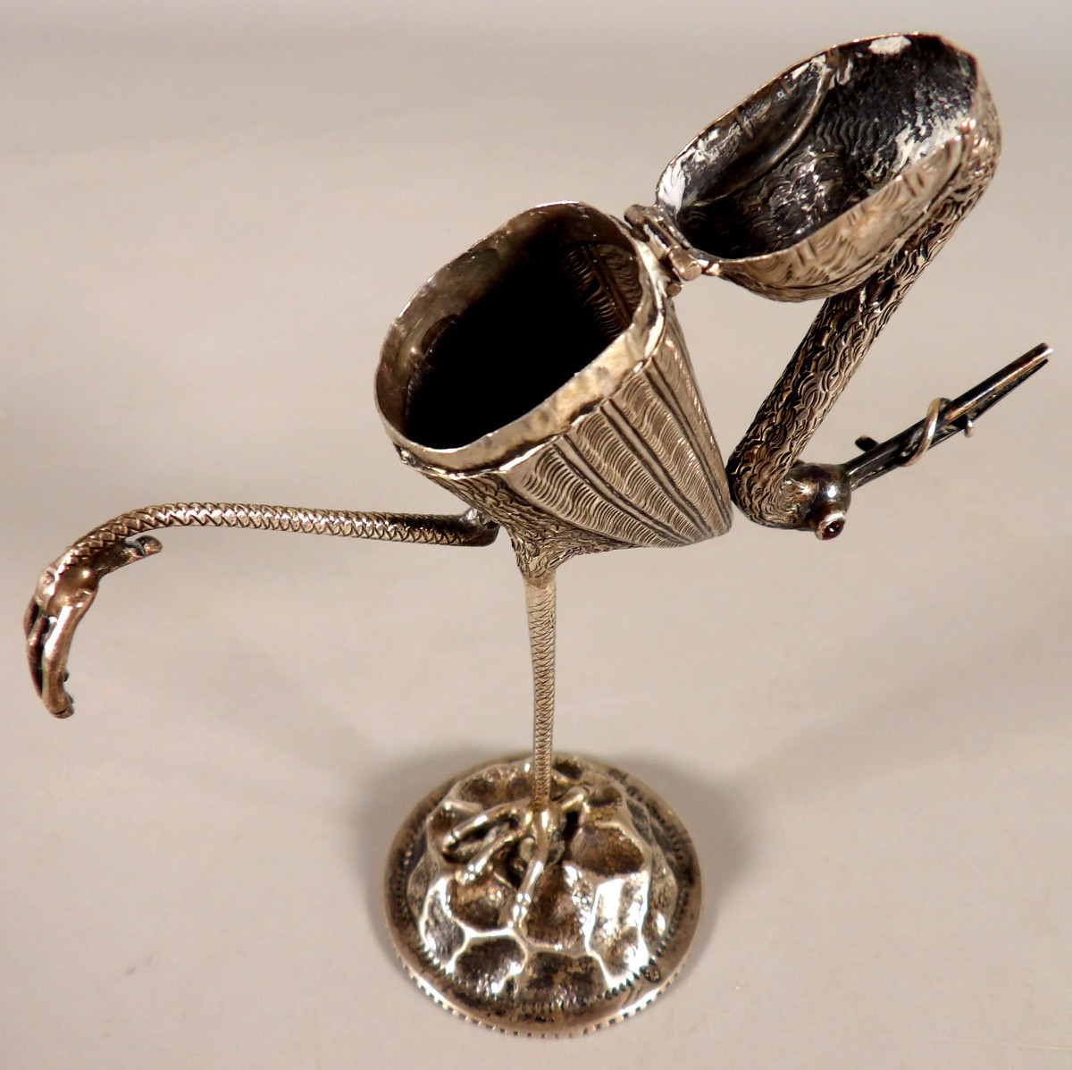 Cigogne en Argent du XIXème aux Yeux Rouge Rubis-photo-5