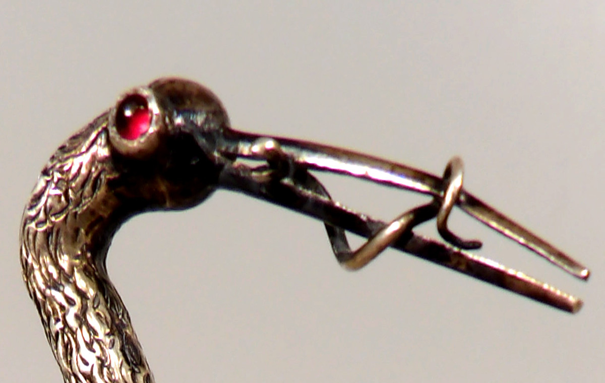 Cigogne en Argent du XIXème aux Yeux Rouge Rubis-photo-8