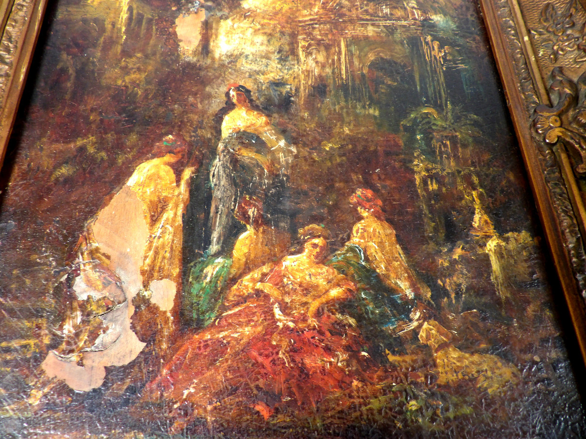 Huile sur Bois - "Jeunes Femmes dans un Parc" - par Adolphe MONTICELLI (1824-1886)-photo-2