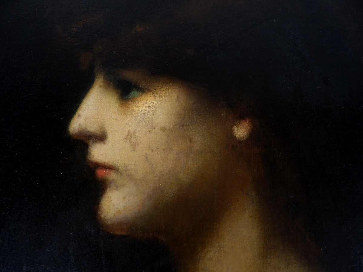 Huile sur Toile - Portrait de Profil en Clair Obscur - Jean-Jacques HENNER (1829-1905)-photo-3