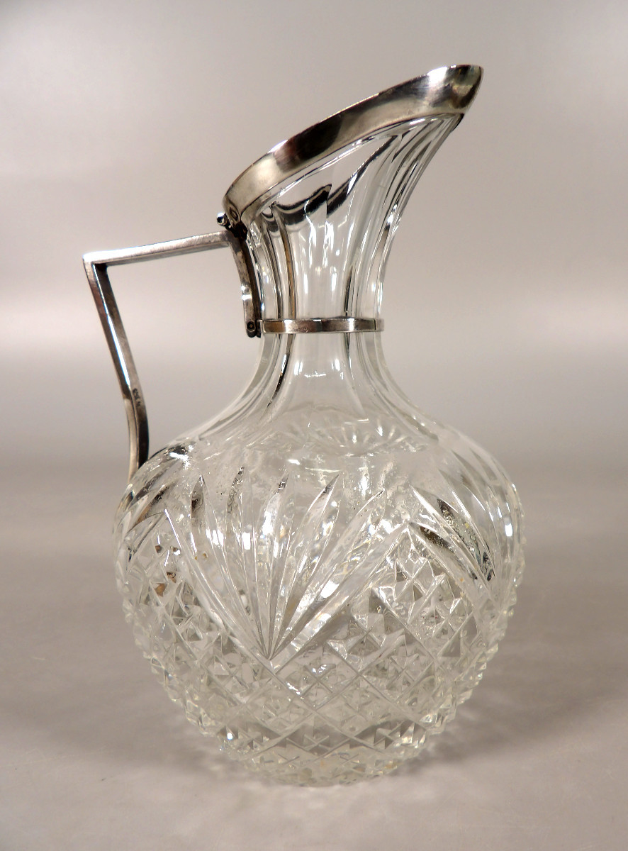 Small Carafe In Cut Crystal And Sterling Silver - Late 19th Century