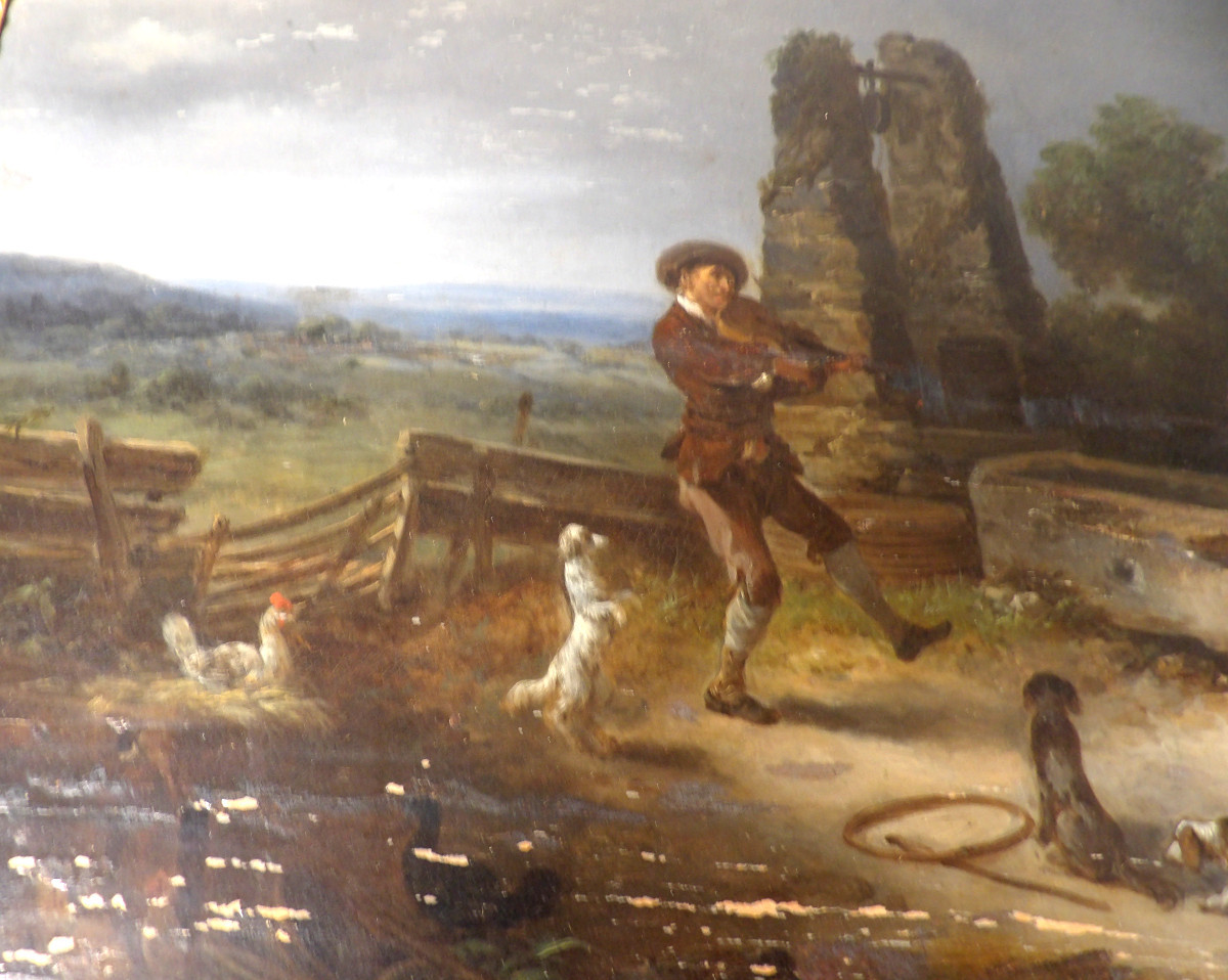 Large Oil On Oak Panel - Scene Of Life In Front Of An Inn - 19th Century Dutch School-photo-4