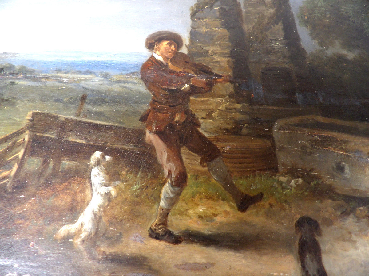 Large Oil On Oak Panel - Scene Of Life In Front Of An Inn - 19th Century Dutch School-photo-2