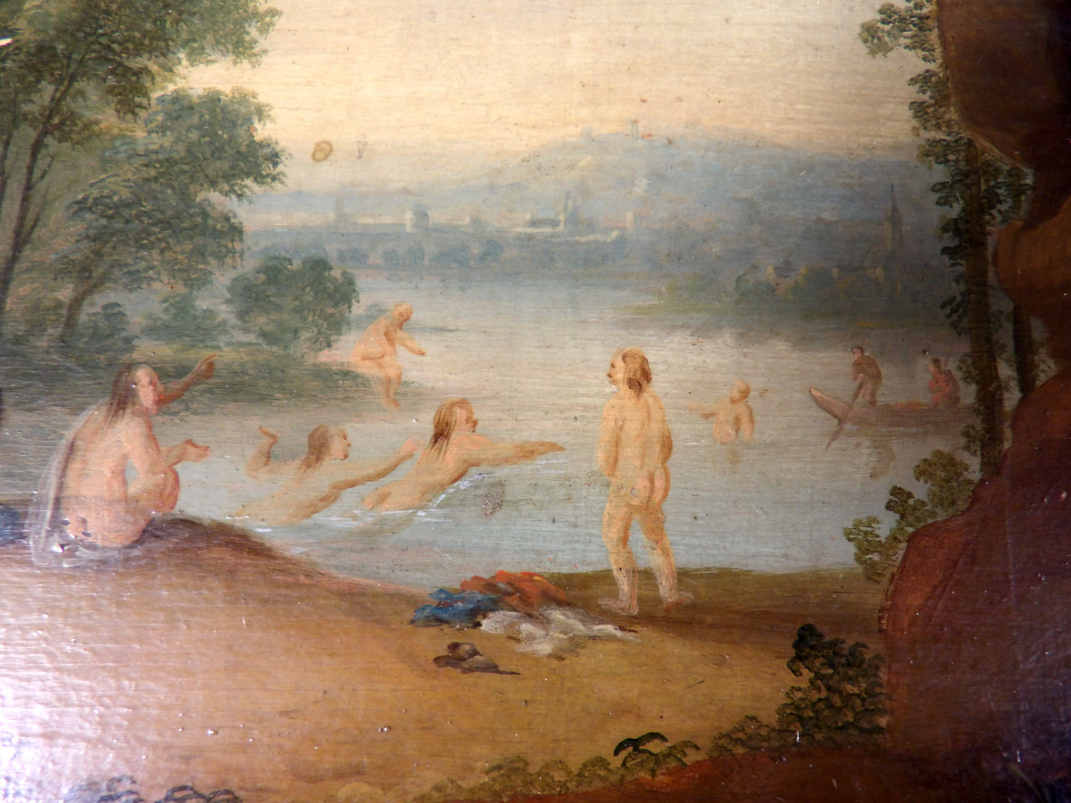Oil On Wood - Scene Of Rural Life - Flemish School Of The 18th Century-photo-4
