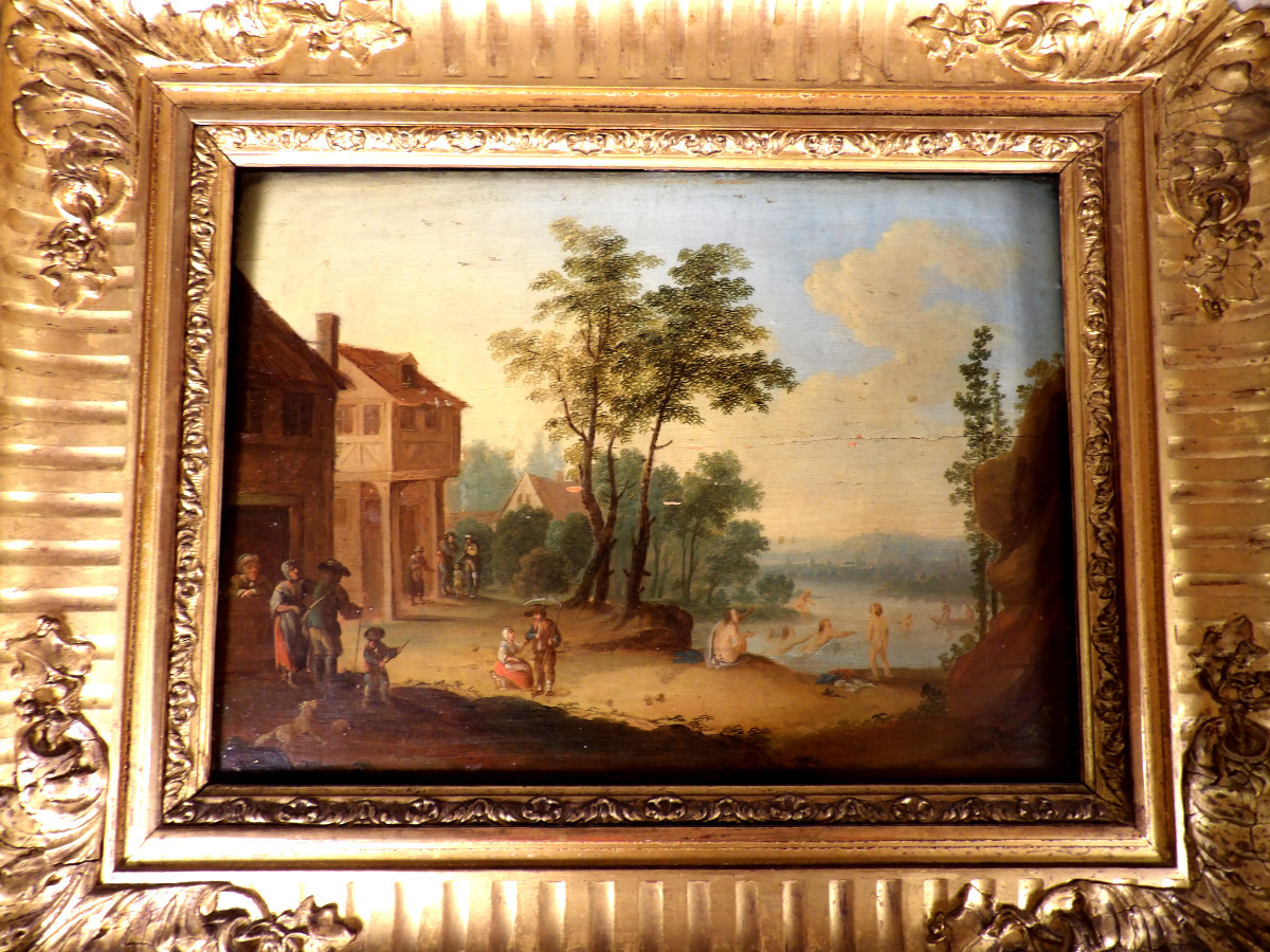Oil On Wood - Scene Of Rural Life - Flemish School Of The 18th Century-photo-1