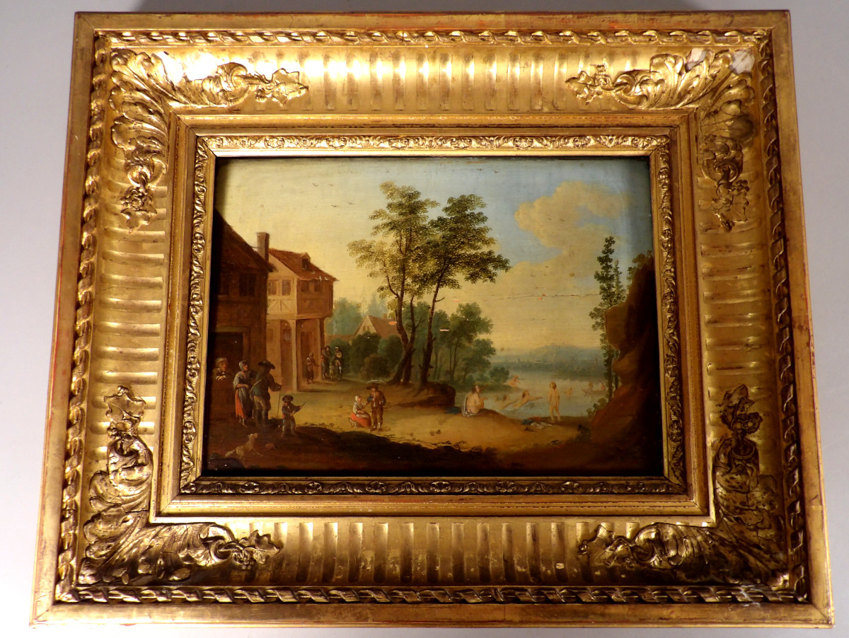 Oil On Wood - Scene Of Rural Life - Flemish School Of The 18th Century