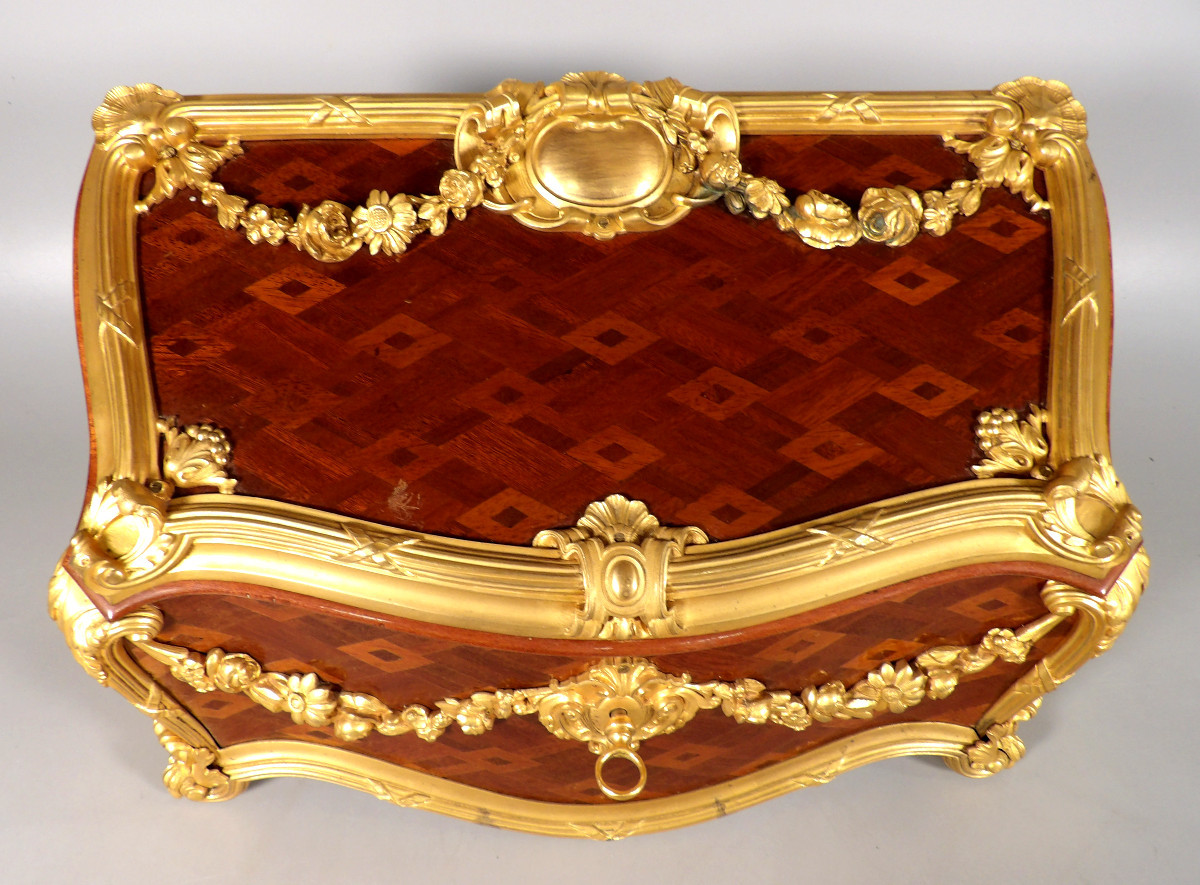 Marquetry And Gilt Bronze Letter Box For Carl Hiess - Vienna (austria)-photo-2