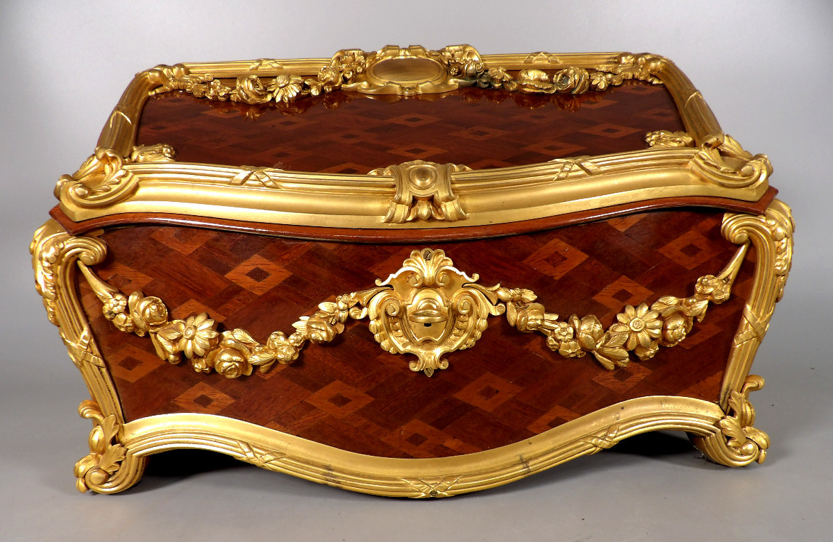Marquetry And Gilt Bronze Letter Box For Carl Hiess - Vienna (austria)