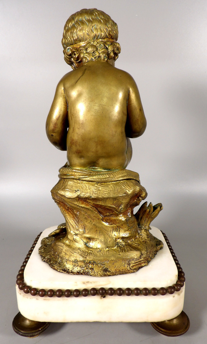 Bronze With A Gilt Patina On A White Marble Base - Studying Child-photo-2