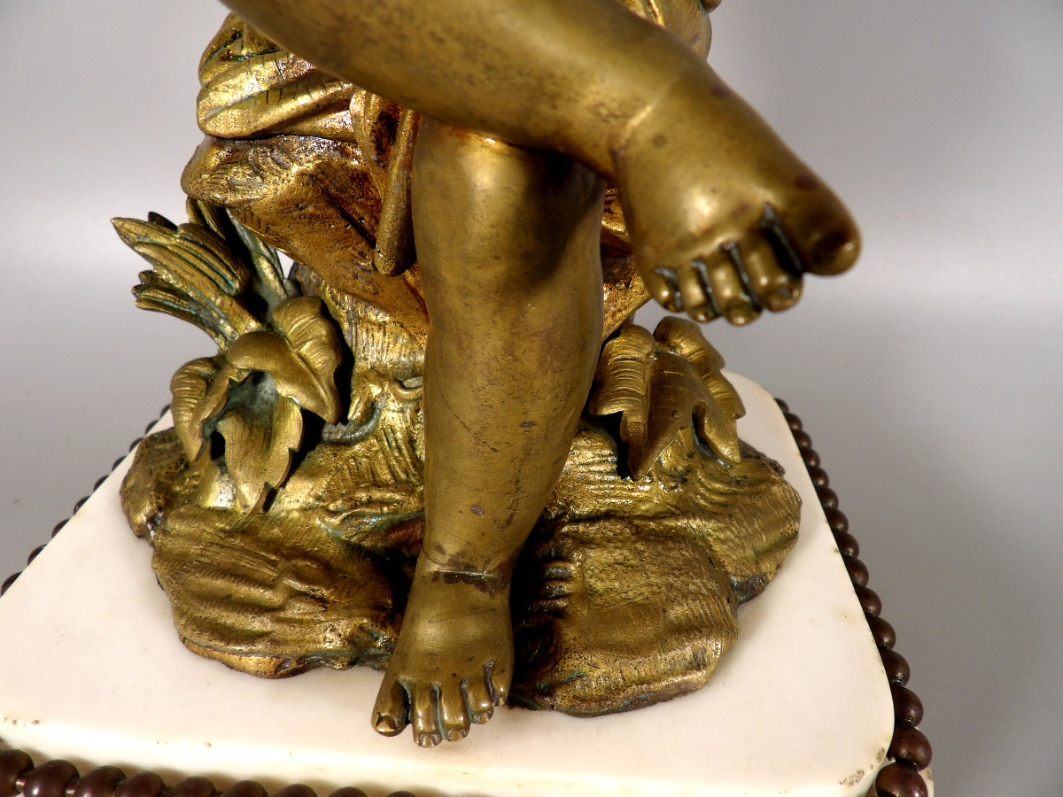 Bronze With A Gilt Patina On A White Marble Base - Studying Child-photo-5