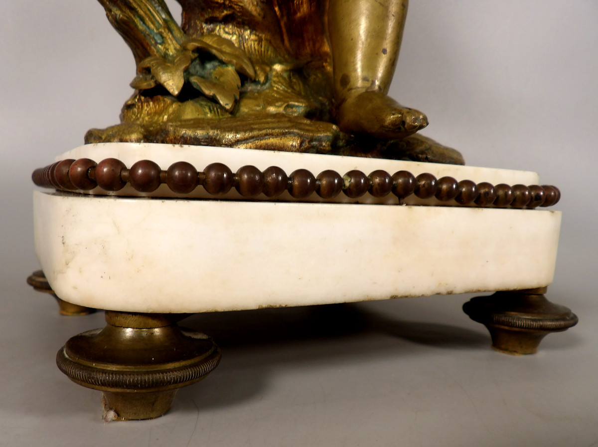 Bronze With A Gilt Patina On A White Marble Base - Studying Child-photo-6