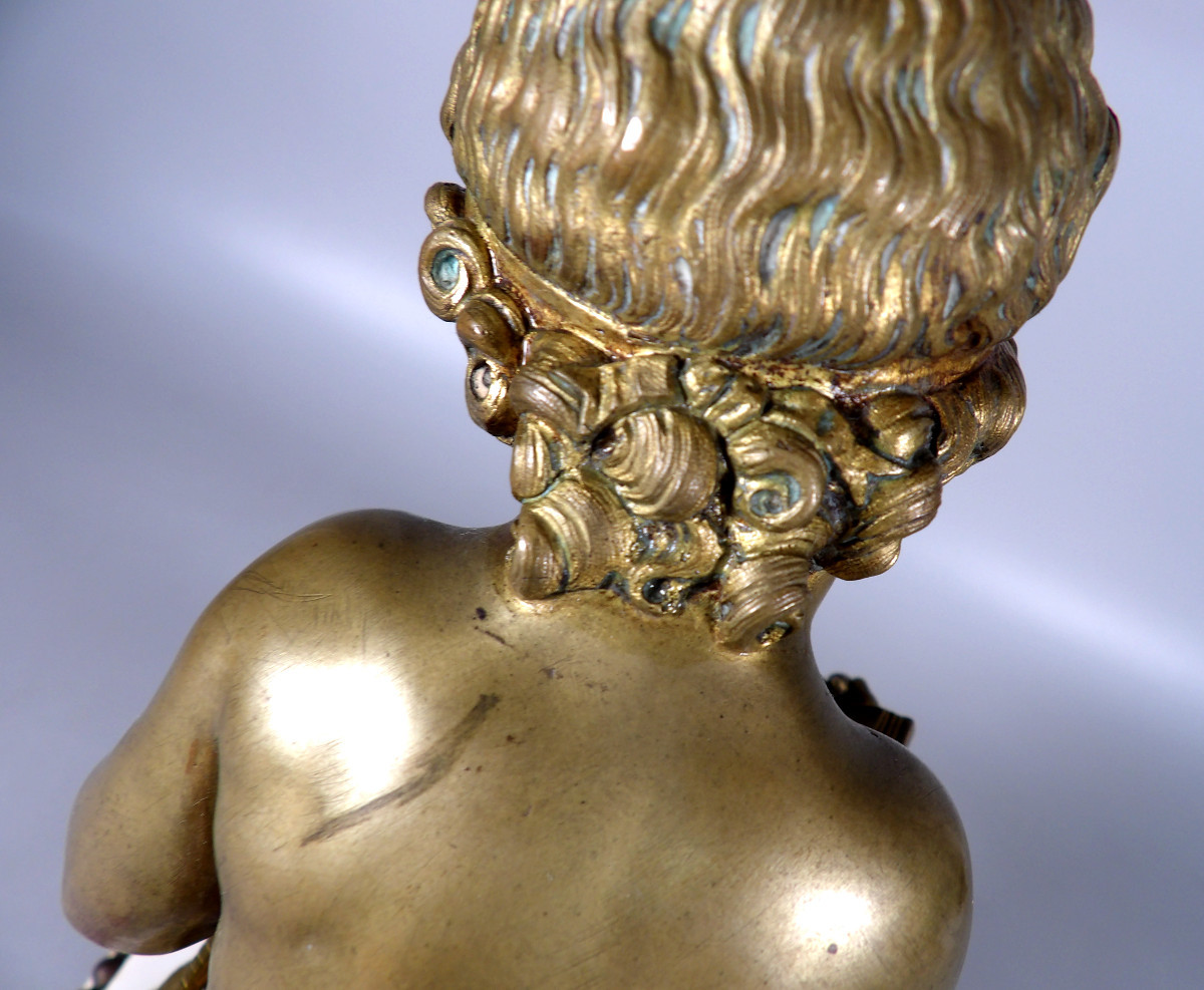 Bronze With A Gilt Patina On A White Marble Base - Studying Child-photo-8