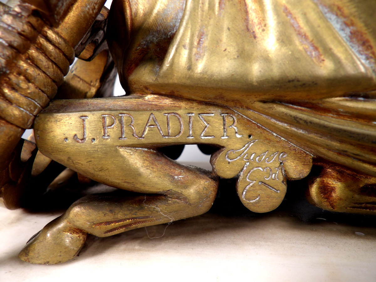 Bronze Doré sur Socle en Marbre Blanc fin XIXème - Sapho Assise - D'après James PRADIER-photo-6