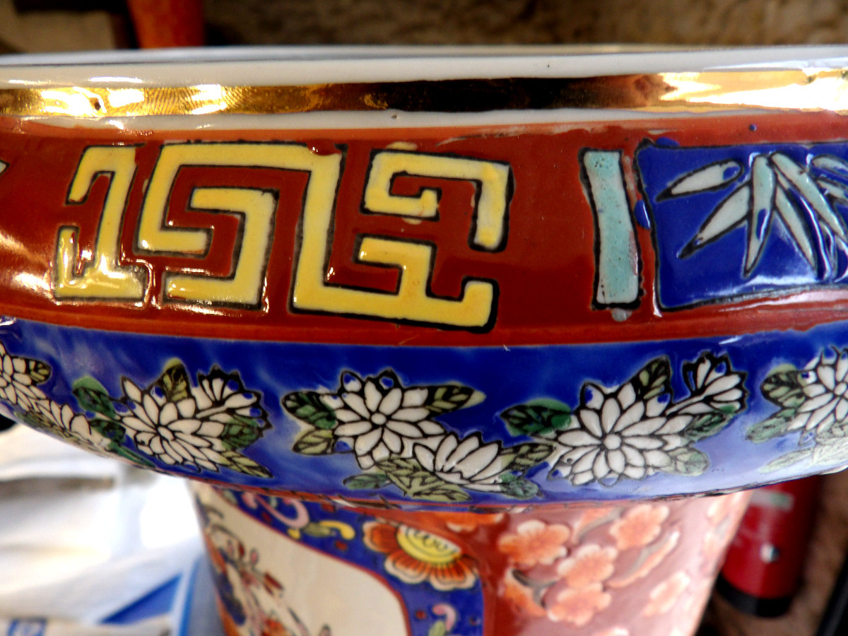 Pair Of Very Large Chinese Vases In Glazed Porcelain With Polychrome Decoration - On Bases-photo-4