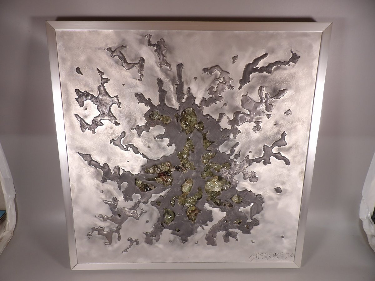 Applique Murale Rétroéclairée en Verre et Plomb coulé 66 x 66 cm - Par Enri DARGENCE - 1970-photo-1