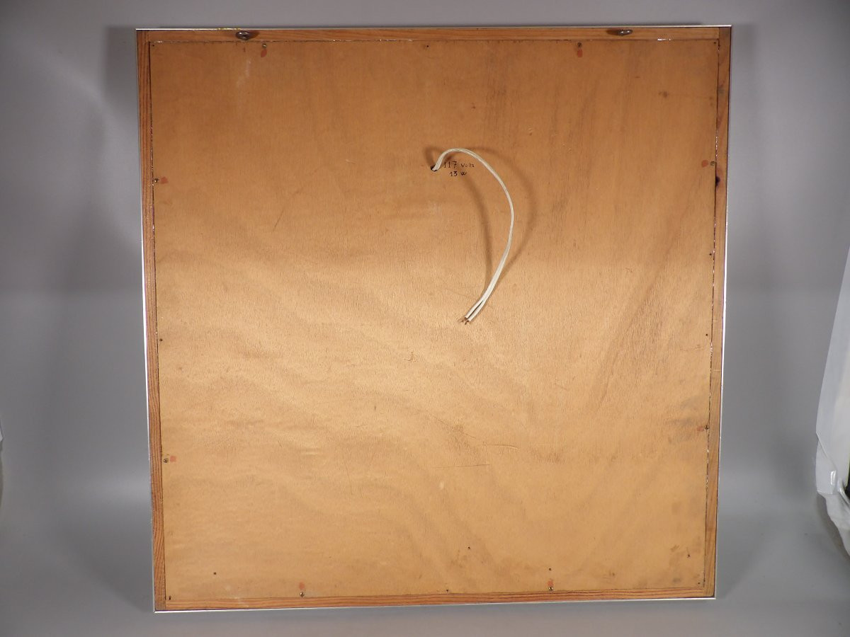 Applique Murale Rétroéclairée en Verre et Plomb coulé 66 x 66 cm - Par Enri DARGENCE - 1970-photo-5