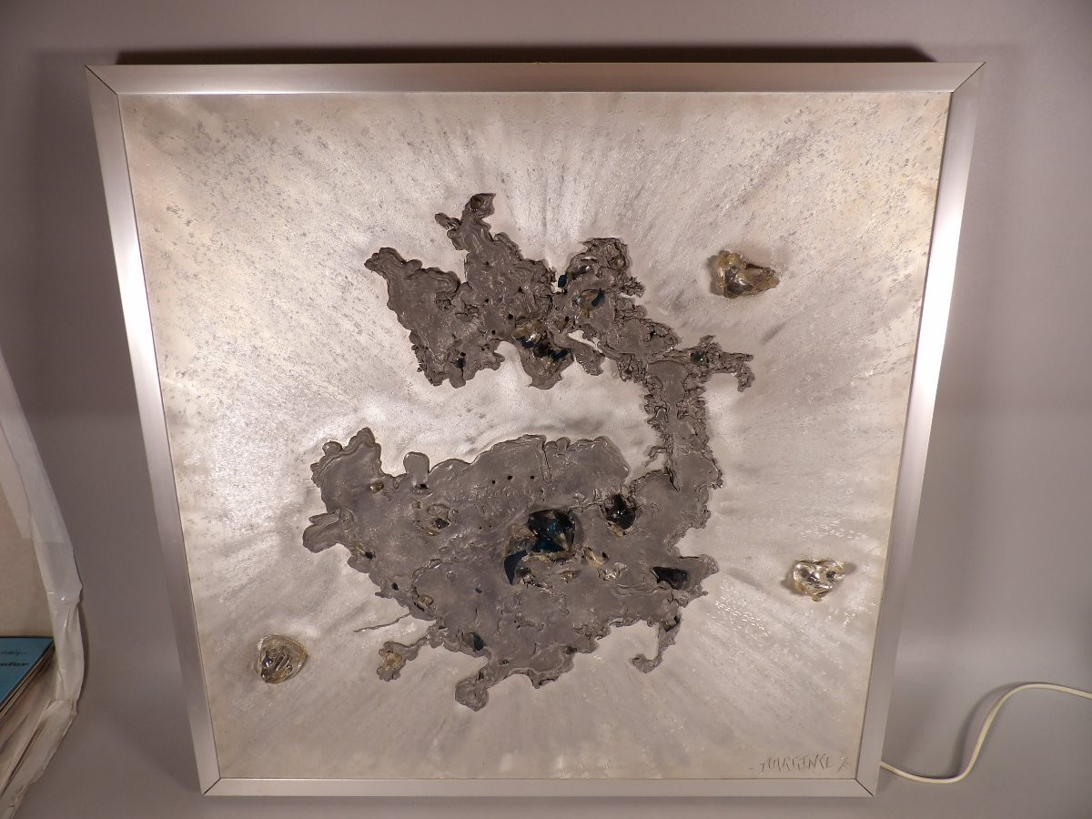 Applique Murale Rétroéclairée en Verre et Plomb coulé 65 x 65 cm - Par Enri DARGENCE - 1970-photo-2