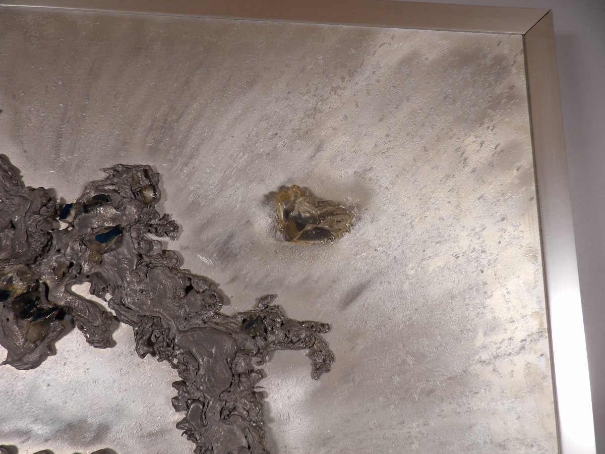 Applique Murale Rétroéclairée en Verre et Plomb coulé 65 x 65 cm - Par Enri DARGENCE - 1970-photo-3