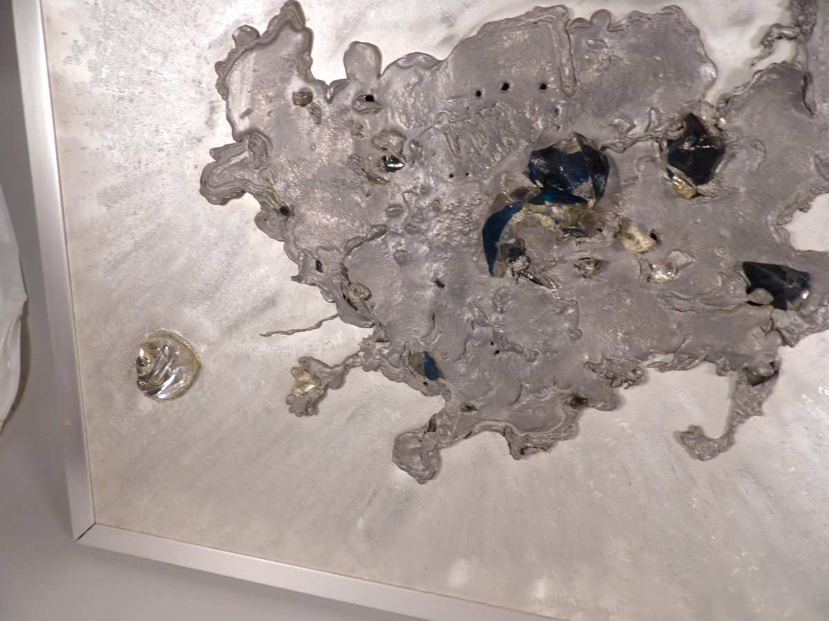 Applique Murale Rétroéclairée en Verre et Plomb coulé 65 x 65 cm - Par Enri DARGENCE - 1970-photo-2