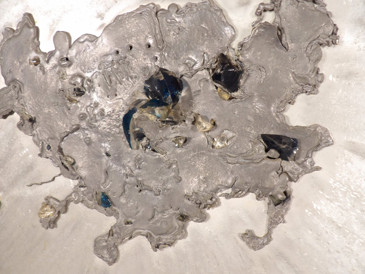 Applique Murale Rétroéclairée en Verre et Plomb coulé 65 x 65 cm - Par Enri DARGENCE - 1970-photo-3