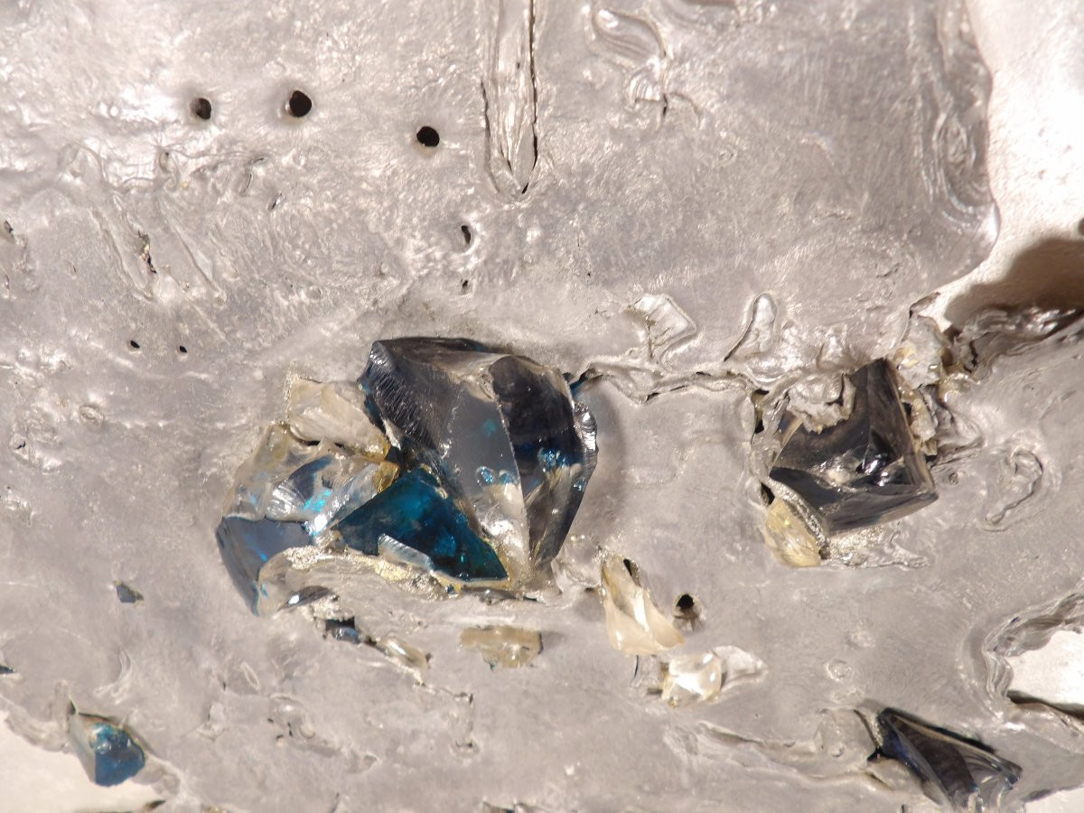 Applique Murale Rétroéclairée en Verre et Plomb coulé 65 x 65 cm - Par Enri DARGENCE - 1970-photo-4