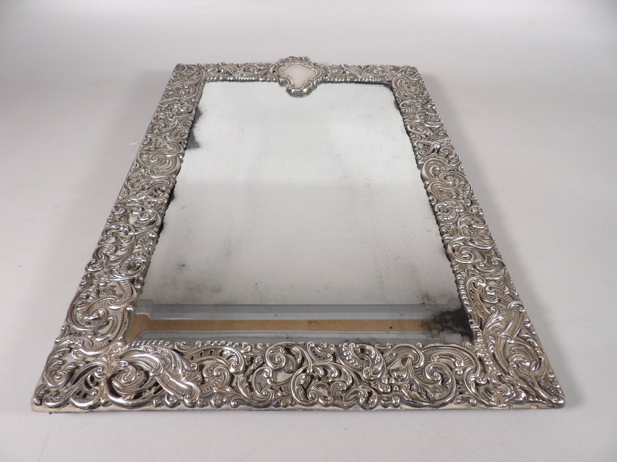 Large Victorian Style Mirror With Openwork And Repoussé Silver Frame-photo-1