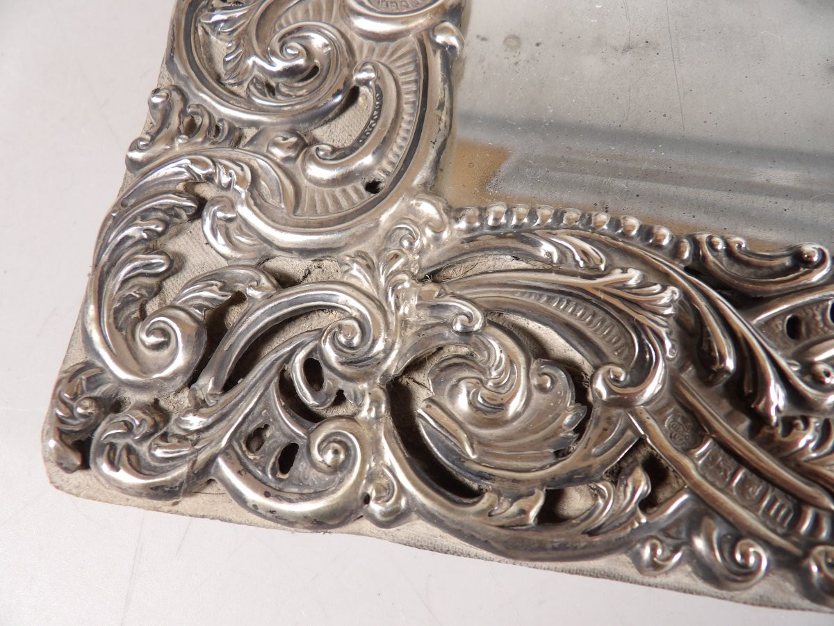 Large Victorian Style Mirror With Openwork And Repoussé Silver Frame-photo-2