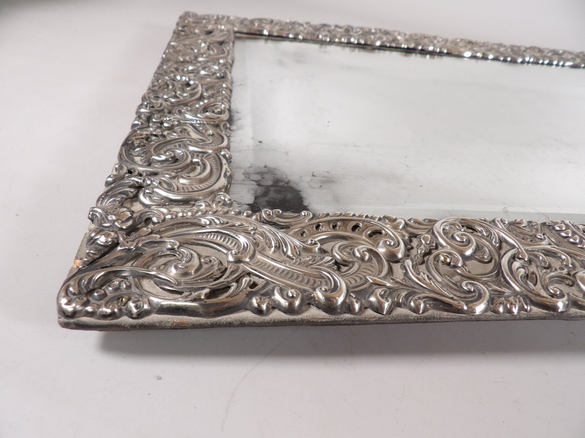 Large Victorian Style Mirror With Openwork And Repoussé Silver Frame-photo-3