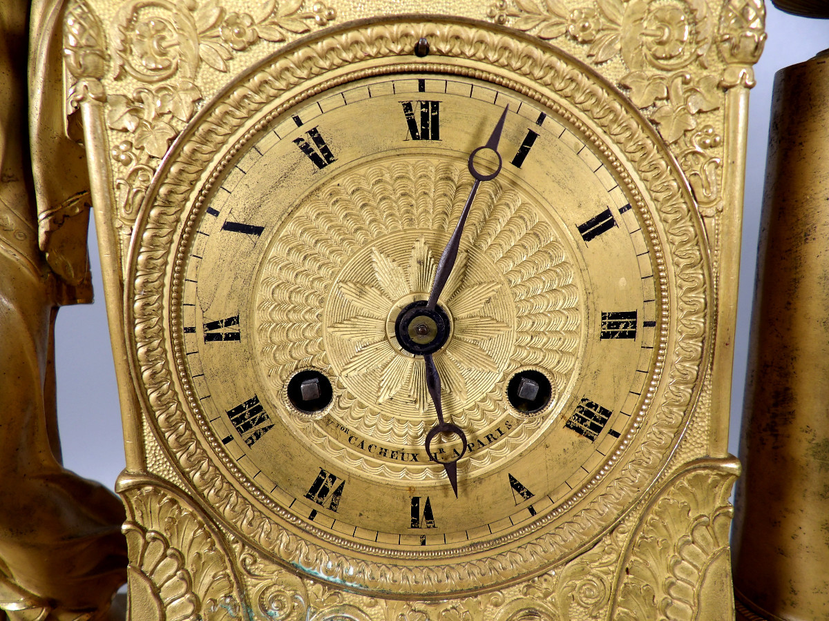 Early 19th Century Gilt Bronze Empire Clock - By Victor Cacheux-photo-3