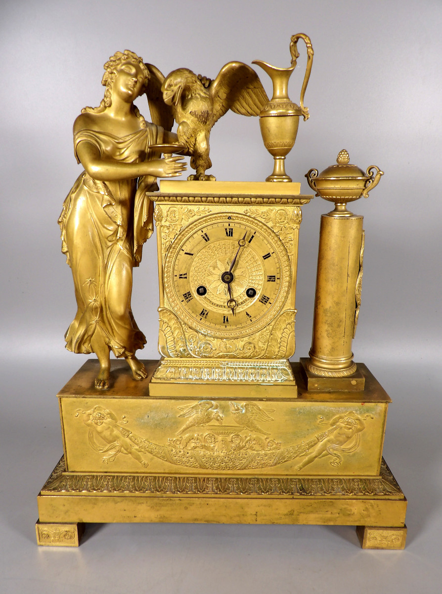 Early 19th Century Gilt Bronze Empire Clock - By Victor Cacheux