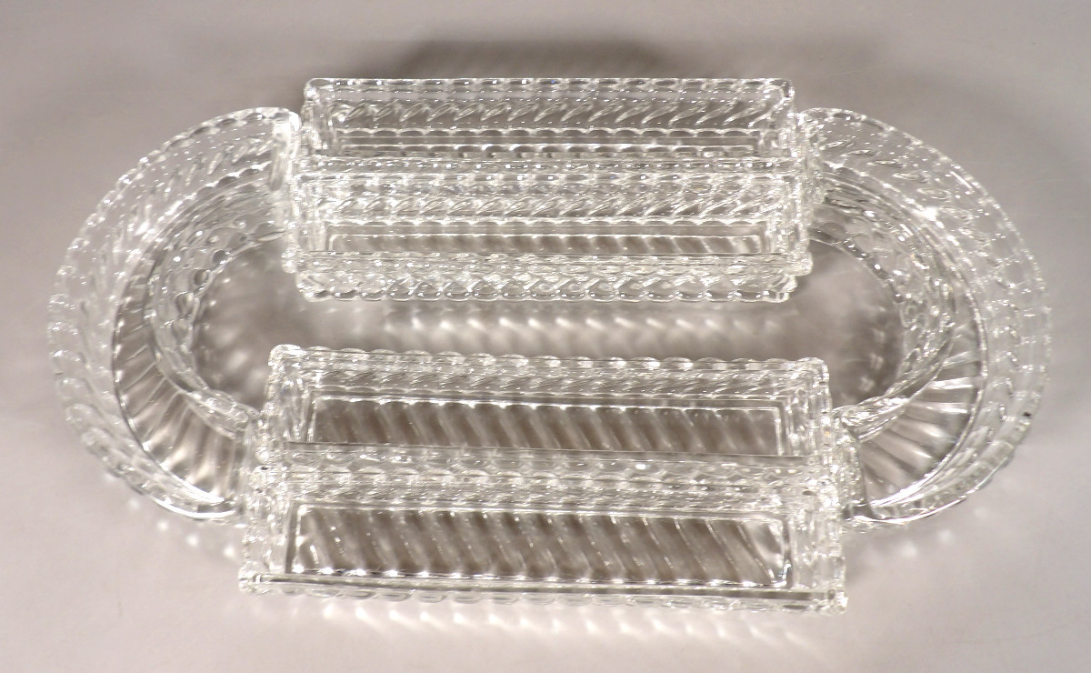 Vintage 6-piece Crystal Table Runner - "twisted Bamboo" Model By Baccarat-photo-3
