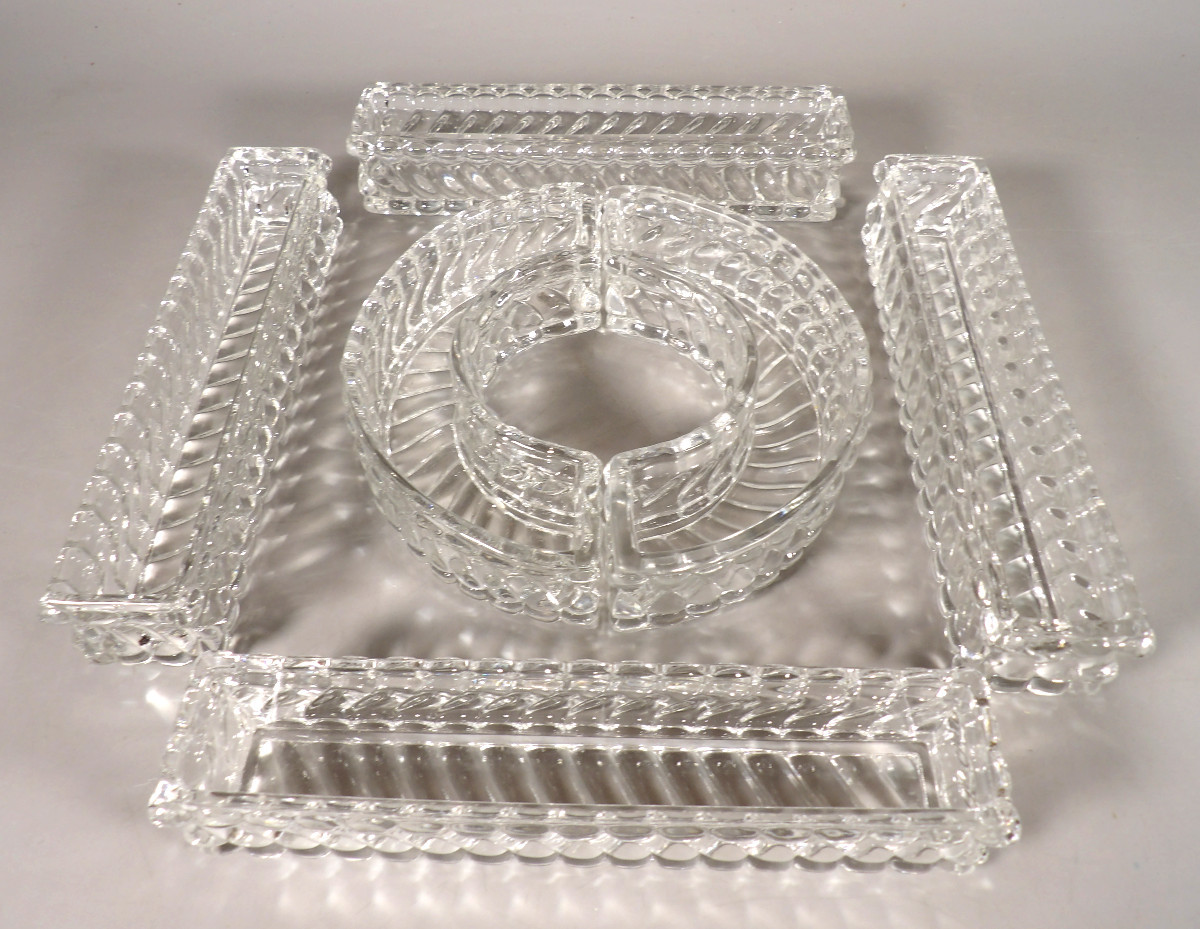 Vintage 6-piece Crystal Table Runner - "twisted Bamboo" Model By Baccarat-photo-4