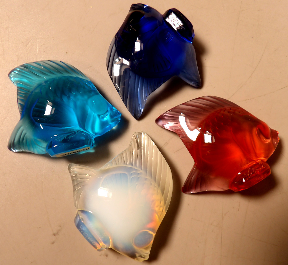 Ensemble de 4 Sculptures "Poisson" par René LALIQUE - Cristal Dépoli - LALIQUE FRANCE-photo-3