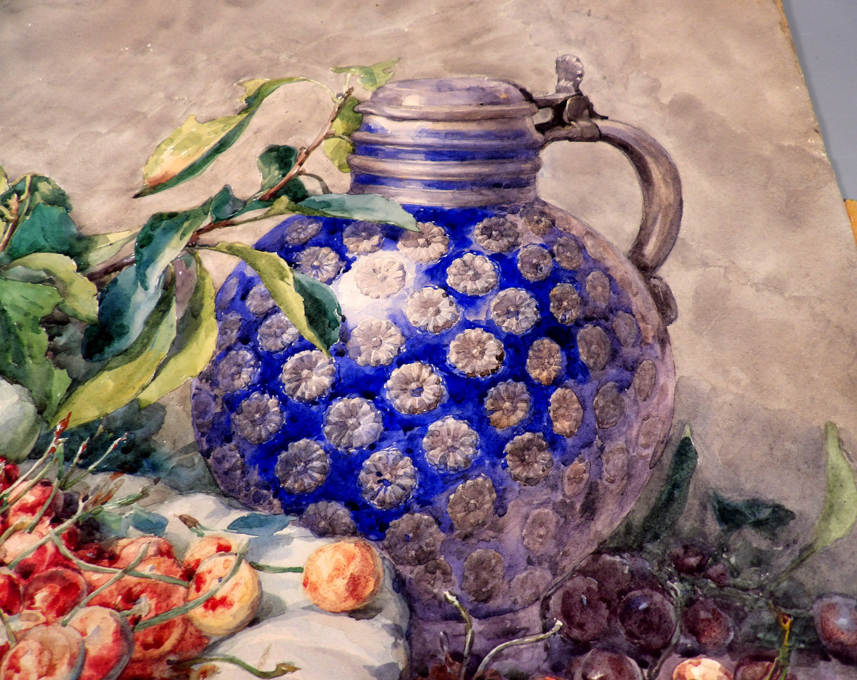 Watercolor Still Life On Embossed Paper Late 19th Century By François Rivoire (1842-1919)-photo-3