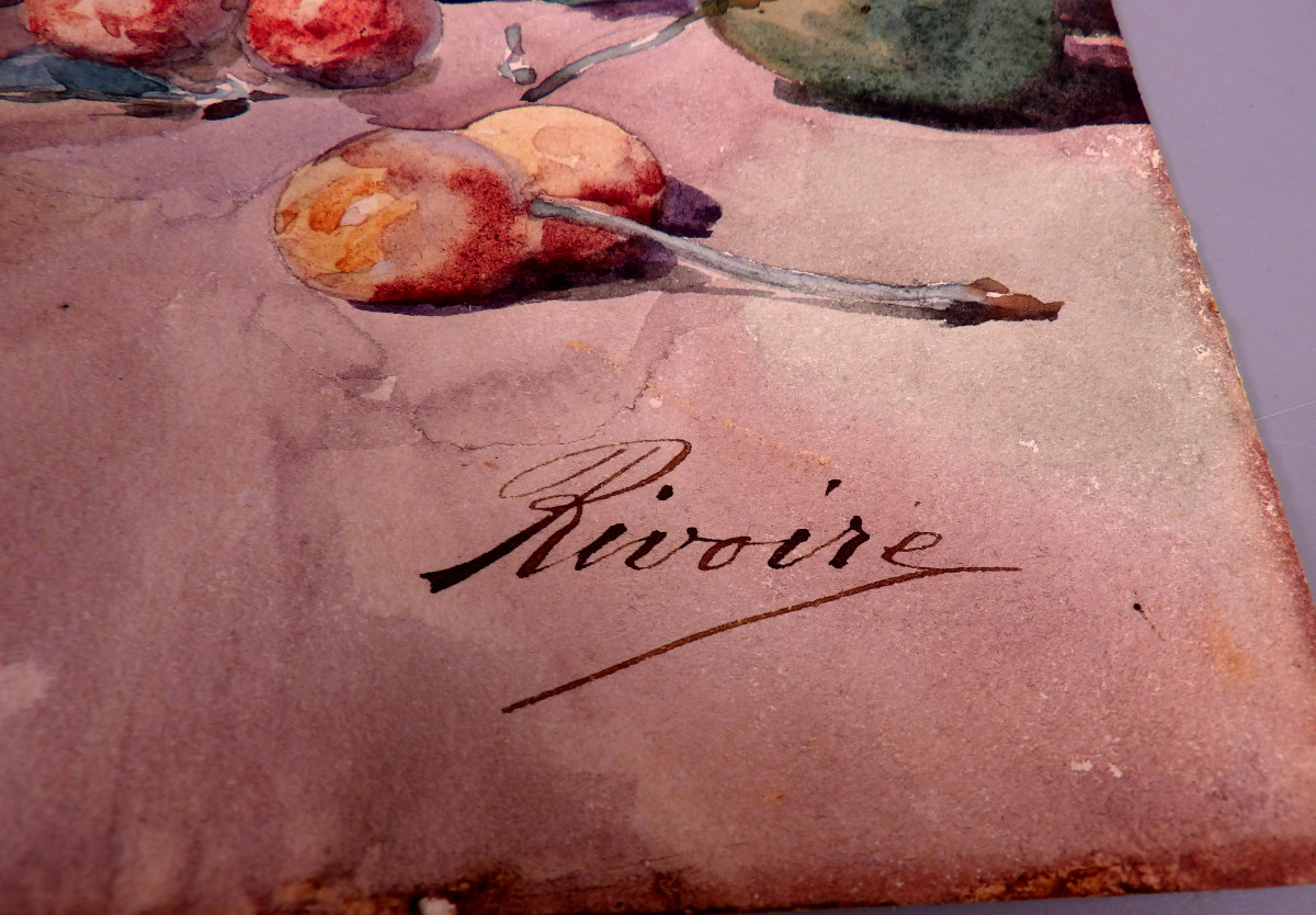Watercolor Still Life On Embossed Paper Late 19th Century By François Rivoire (1842-1919)-photo-4