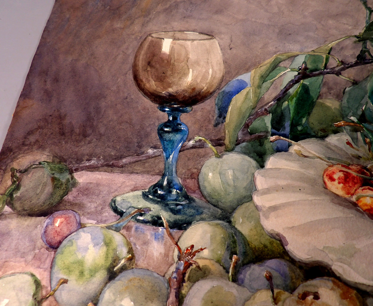 Watercolor Still Life On Embossed Paper Late 19th Century By François Rivoire (1842-1919)-photo-2