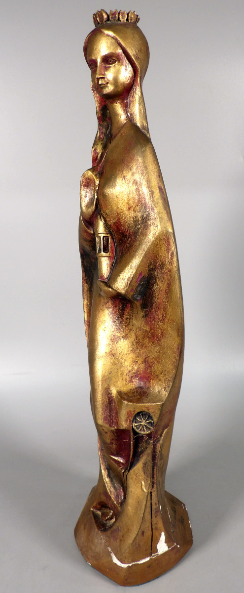 Stylized Virgin Mary In Gilded Plaster By L. R. Muller 1981-photo-2
