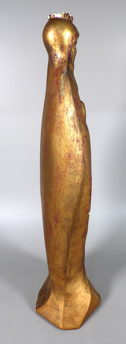 Stylized Virgin Mary In Gilded Plaster By L. R. Muller 1981-photo-2