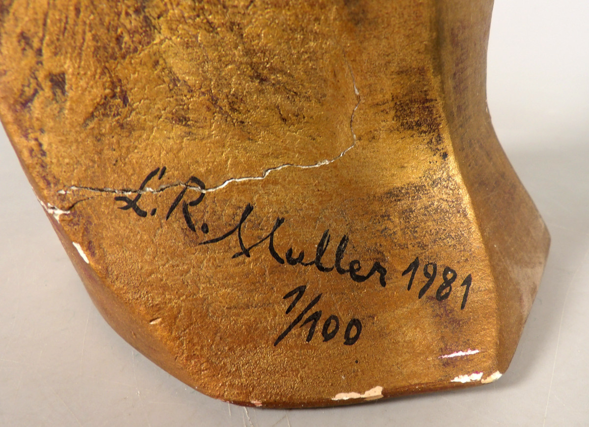 Stylized Virgin Mary In Gilded Plaster By L. R. Muller 1981-photo-5