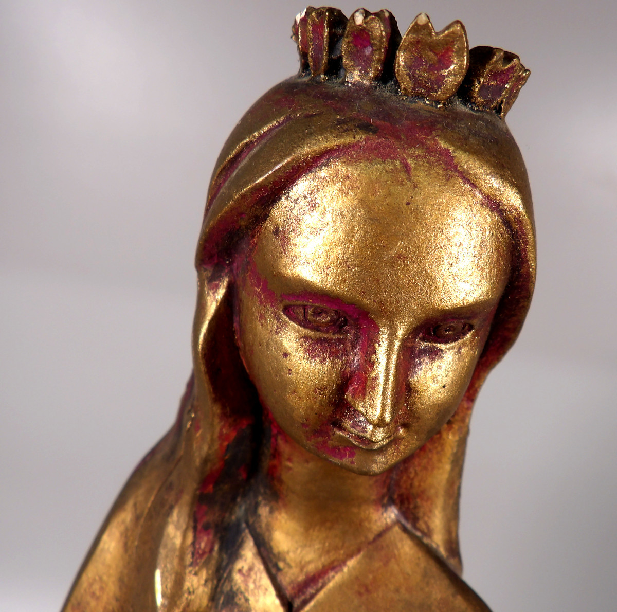 Stylized Virgin Mary In Gilded Plaster By L. R. Muller 1981-photo-8