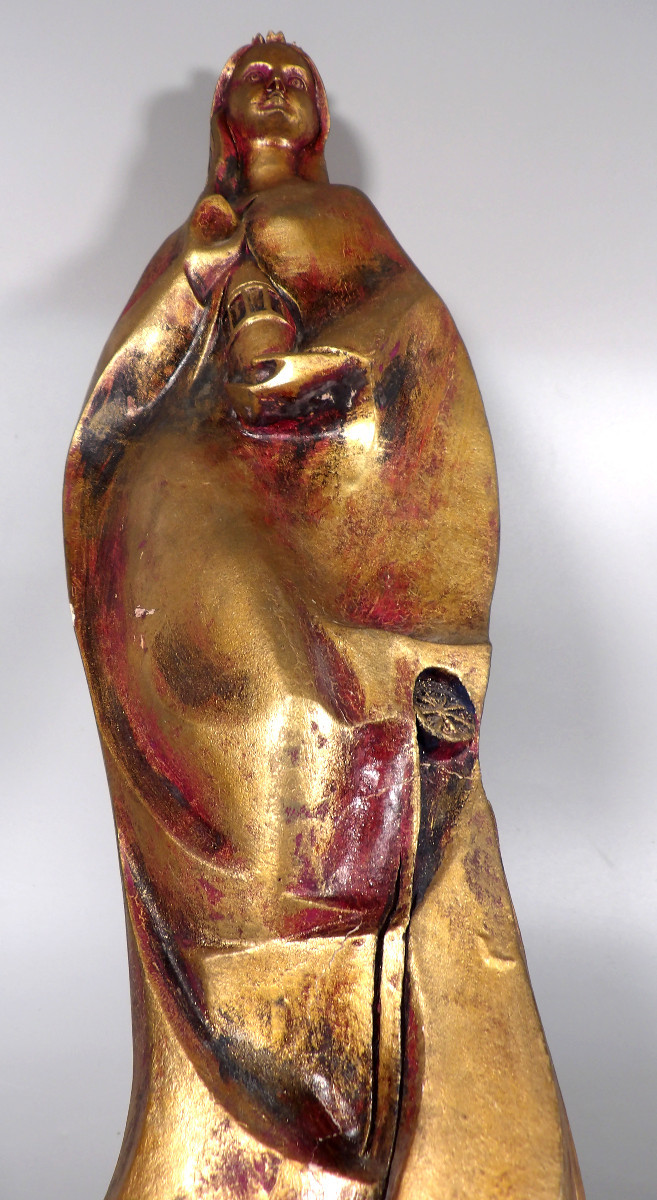 Stylized Virgin Mary In Gilded Plaster By L. R. Muller 1981-photo-1