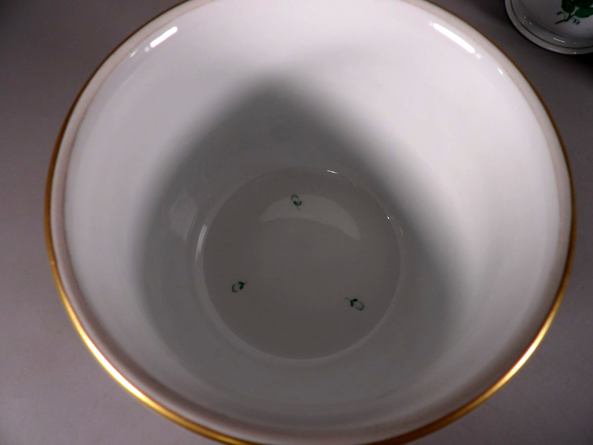 Ensemble de 4 Cache Pots en Porcelaine "Apponyi" Vert - HEREND HUNGARY-photo-2