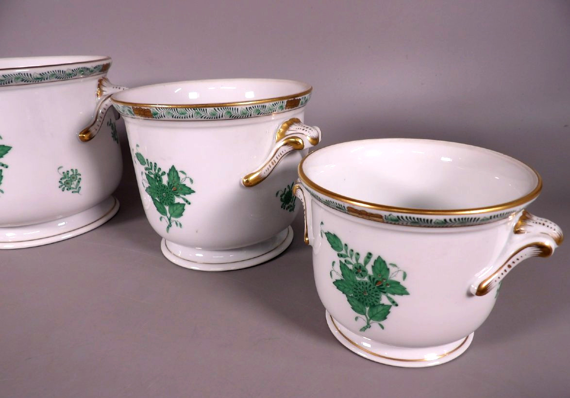 Ensemble de 4 Cache Pots en Porcelaine "Apponyi" Vert - HEREND HUNGARY-photo-3