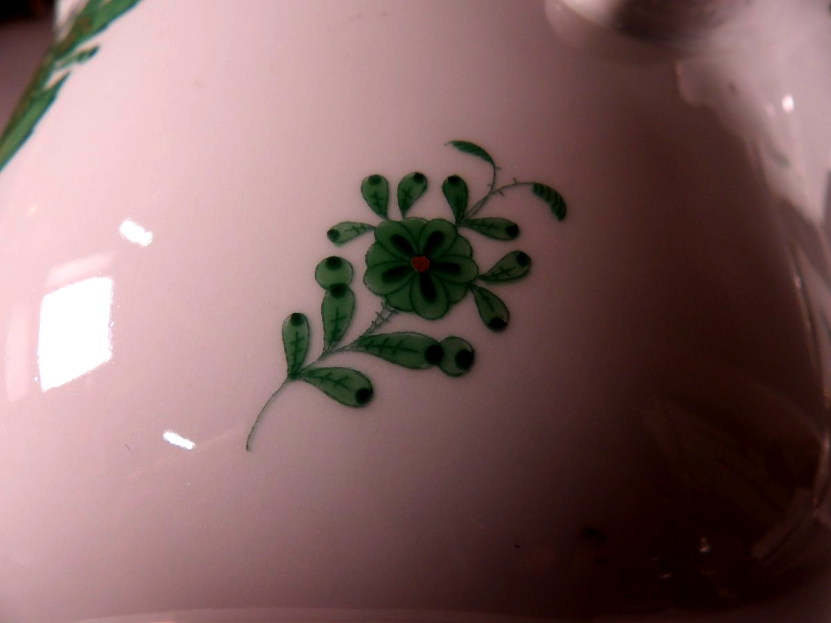 Ensemble de 4 Cache Pots en Porcelaine "Apponyi" Vert - HEREND HUNGARY-photo-4