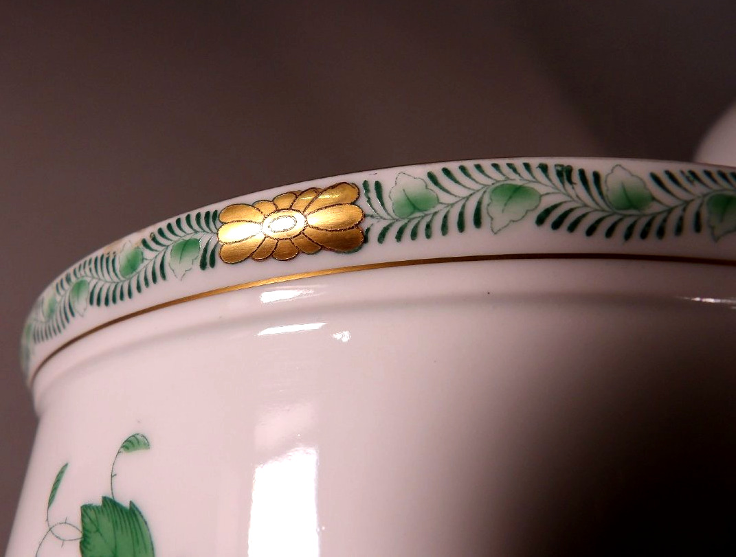 Ensemble de 4 Cache Pots en Porcelaine "Apponyi" Vert - HEREND HUNGARY-photo-5